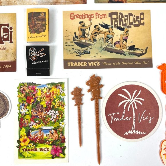 Trader Vics 75th Anniversary Lot Tiki Postcards Matches Swizzle Coasters Sticker - Picture 5 of 12